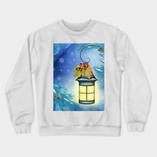 Vintage streetlight on winter background. Watercolor winter holidays illustration. Magic scenery print Crewneck Sweatshirt